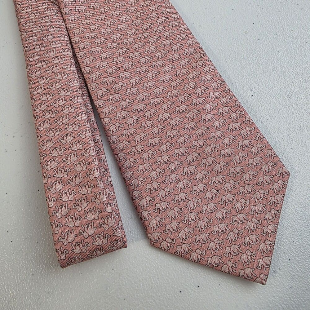 JIM THOMPSON Light Pink Elephant Motif Tie Mens Designer Ties 100% Silk Thailand